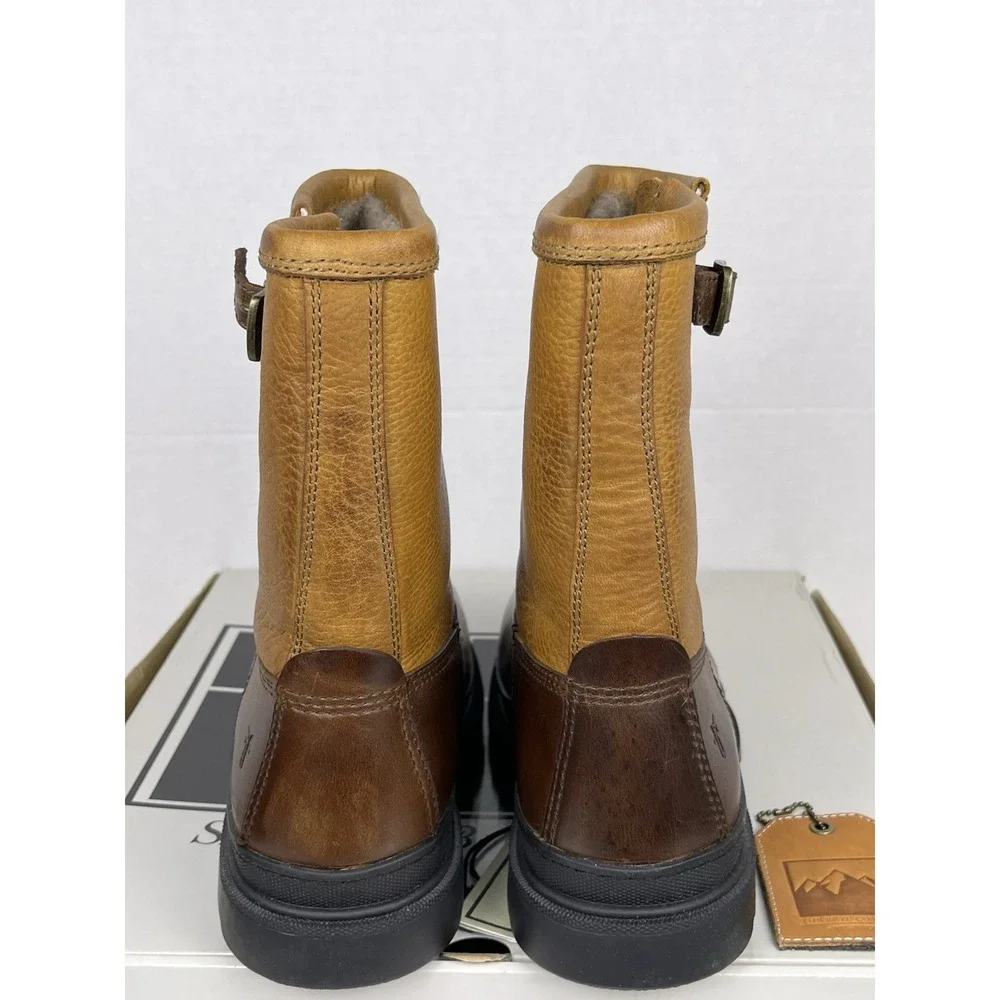 Frye Riley Pull-On Boots Mens 7.5 Espresso Leather‎ Shearling Lined Lug Sole NEW